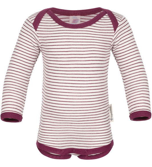 Engel Romper l/s - Wol/Zijde - Natural/Orchid - Engel - 62/68 - Rompers Lange Mouw