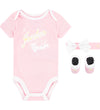 Jordan Cadeaubox - Kruipschoenen/Muts/Romper s/s - Roze/Wit - Jordan - 6-12 mnd - Rompers Korte Mouw
