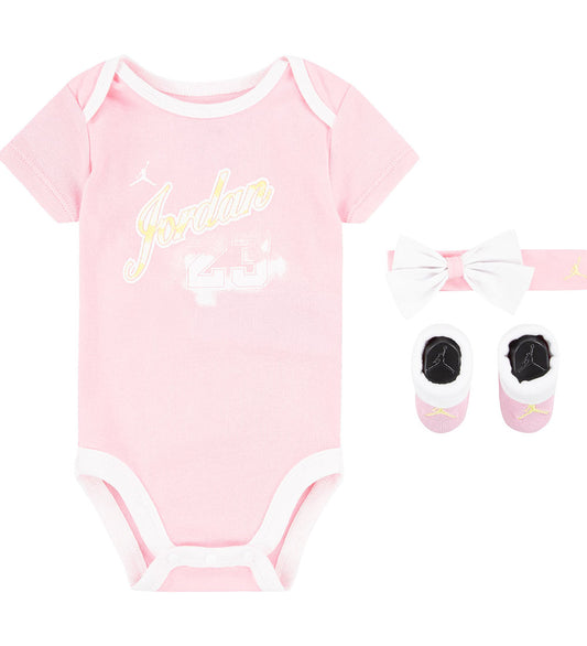 Jordan Cadeaubox - Kruipschoenen/Muts/Romper s/s - Roze/Wit - Jordan - 6-12 mnd - Rompers Korte Mouw