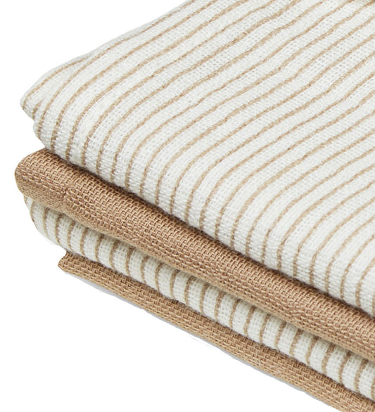 Cam Cam Washanden - 4-pack - Classic+ Strepen Camel/Camel - Cam Cam - OneSize - Washandjes