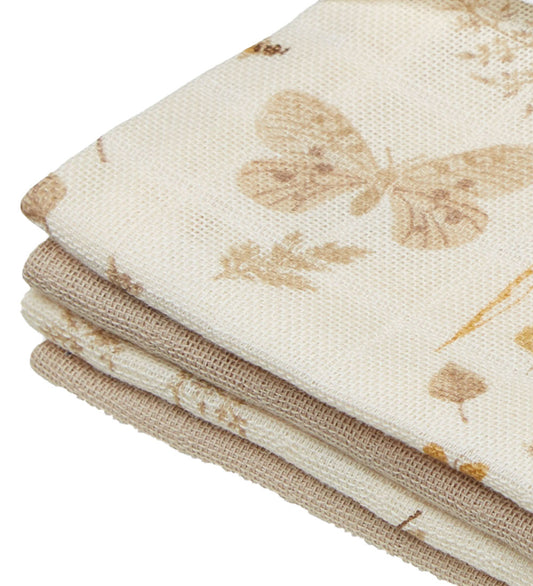 Cam Cam Washanden - 4-pack - Latte/Beige m. Bladen/Vlinders - Cam Cam - OneSize - Washandjes