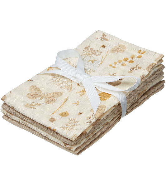 Cam Cam Washanden - 4-pack - Latte/Beige m. Bladen/Vlinders - Cam Cam - OneSize - Washandjes