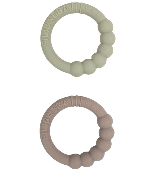 Filibabba Bijtring - Silicone - 2-pack - Warm Grey/Olie Green - Filibabba - OneSize - Bijtringen