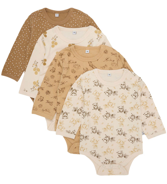 Pippi Baby Rompers l/s - 4-pack - Witkap Grey - Pippi Baby - 56 - Rompers Lange Mouw