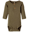 Name It Romper l/s - Noos - Rib - NbmKab - Dusty Olive - Name It - 56 - Rompers Lange Mouw