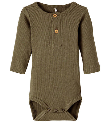 Name It Romper l/s - Noos - Rib - NbmKab - Dusty Olive - Name It - 56 - Rompers Lange Mouw