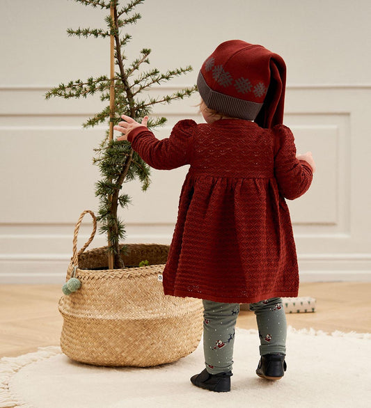 Müsli Kerstmuts - Gebreide jacquard - Roodbruin - Müsli - 68/74 - Kerstmutsen