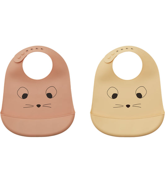 Liewood Slabbetjes - Silicone - 2-pack - Tilda - Muis Wheat Schr - Liewood - OneSize - Slabbetjes