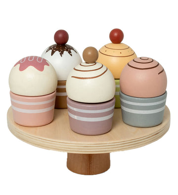 MaMaMeMo Speelgoedeten - Cupcakes Op een taartbord - Hout - MaMaMeMo - OneSize - Speelgoedeten