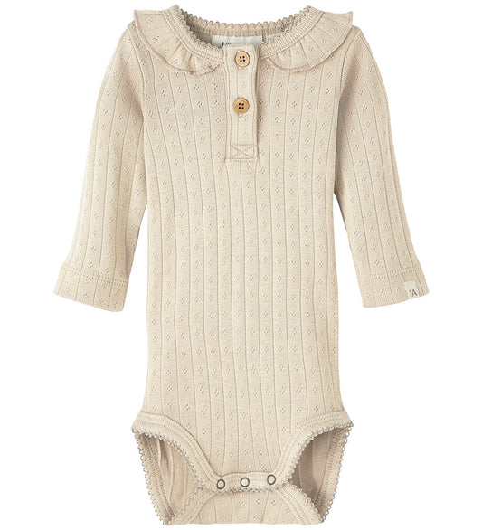 Lil' Atelier Romper l/s - Noos - NbfRachel - Mist m. Pointelle - Lil Atelier - 68 - Rompers Lange Mouw