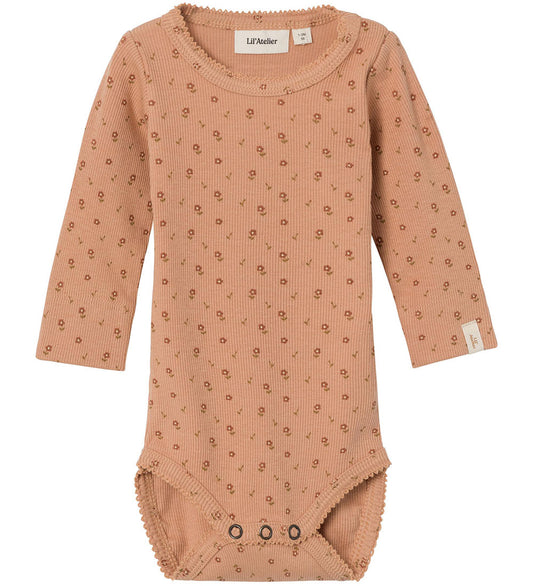 Lil Atelier Romper l/s - NbfGago - Noos - Nougat m. Bloemen - Lil Atelier - 1 jaar (80) - Rompers Lange Mouw