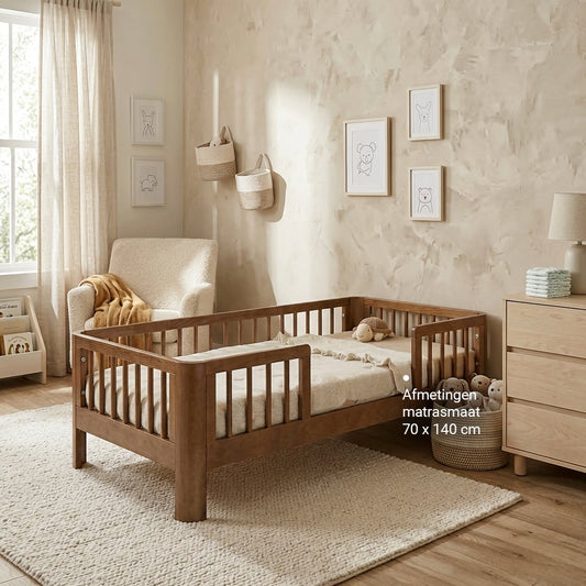 Peuterbed Novi Feline 70x140 Walnut (Ronde Hoek)