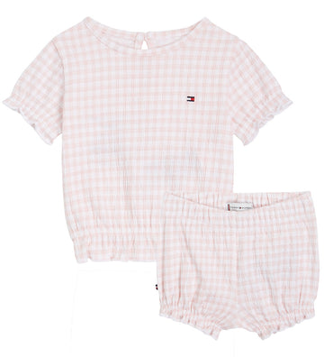 Tommy Hilfiger Set - T-Shirt/Bloomers - Ruffle Gingham - White/P - Tommy Hilfiger - 68 - Babyshorts