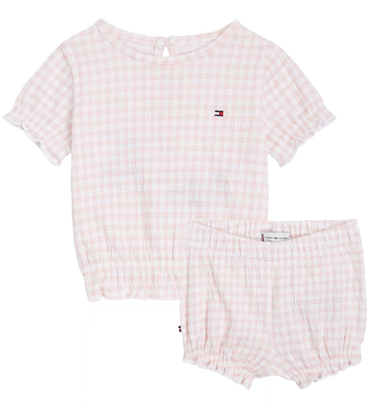 Tommy Hilfiger Set - T-Shirt/Bloomers - Ruffle Gingham - White/P - Tommy Hilfiger - 68 - Babyshorts