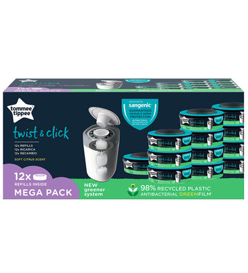 Tommee Tippee Sangenic Luierzakken - Twist&Klik Refill - 12-pack - Tommee Tippee - OneSize - Luieremmers en zakken