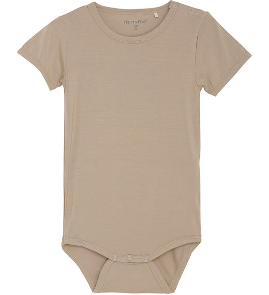 Minymo Romper s/s - Viscose - Simpelweg Taupe - Minymo - 1 jaar (80) - Rompers Korte Mouw