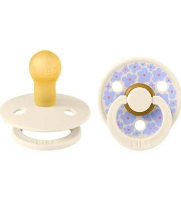 BIBS Colour Fopspenen - 2-pack - Maat 1 - Rond - Ivory m. Bloeme - BIBS - 0-6 mnd - Fopspenen