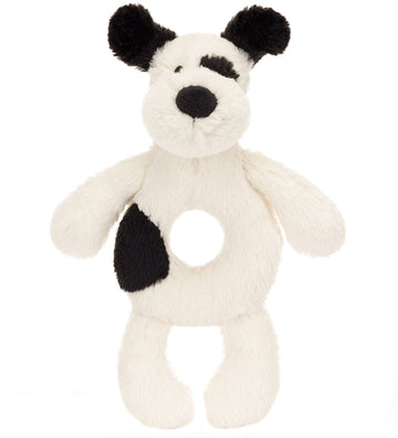 Jellycat Ringrammelaar - 18x8 cm - Bashful Black & Cream Puppy - Jellycat - OneSize - Ramelaren