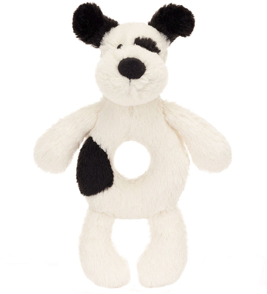Jellycat Ringrammelaar - 18x8 cm - Bashful Black & Cream Puppy - Jellycat - OneSize - Ramelaren