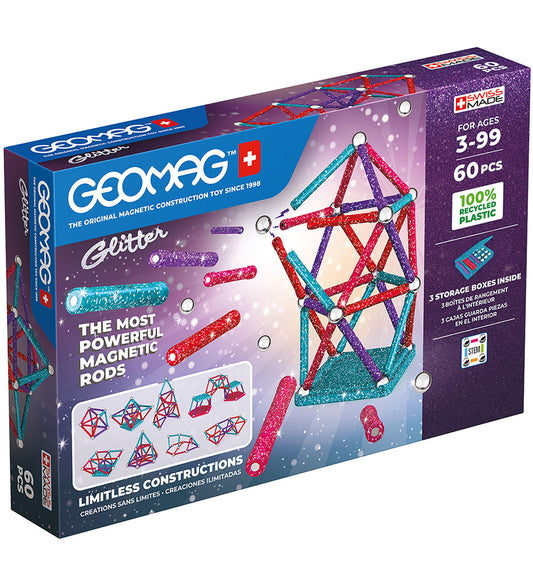 Geomag Magneetset - Glitter Gerecycled - 60 Onderdelen - Geomag - OneSize - Magnetisch speelgoed