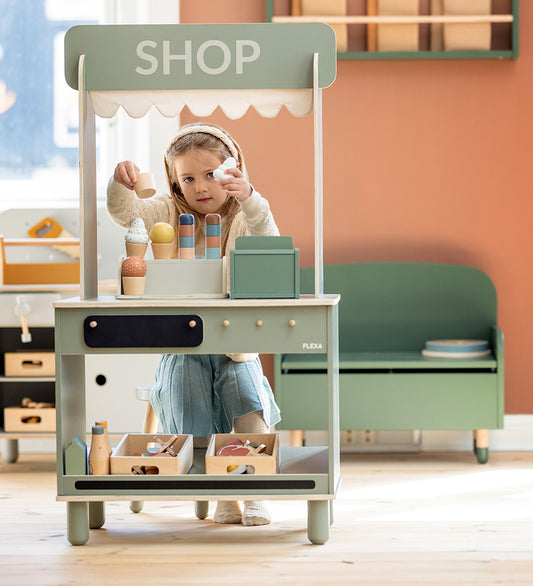 Flexa Winkel en café - Hout - Play - Natural Green - Flexa - OneSize - Speelkeukens
