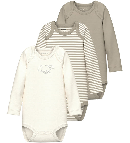 Name It Romper l/s - Noos - NbnBody - 3-pack - Puur kasjmier - Name It - 68 - Rompers Lange Mouw