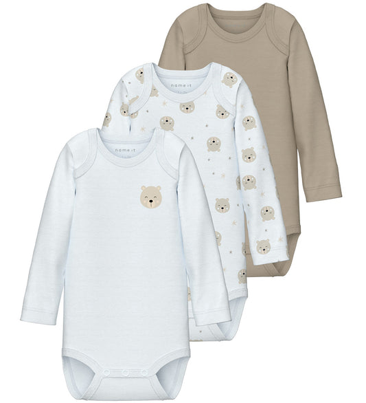 Name It Romper l/s - Noos - NbnBody - 3-pack - Oxford Tan - Name It - 1½ jaar (86) - Rompers Lange Mouw