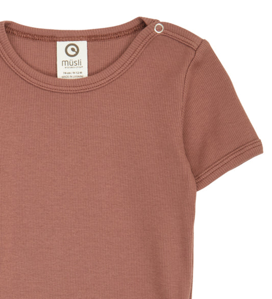 Müsli Romper s/s - Rib - Cozy Ik - Pecan - Müsli - 74 - Rompers Korte Mouw
