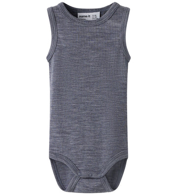 Name It Romper mouwloos - Wol - Rib - NbnWax - Folkstone Grijs - Name It - 74 - Rompers Mouwloos