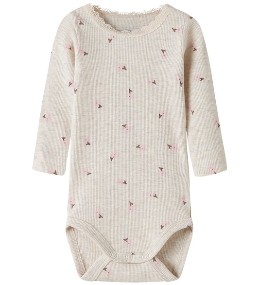 Name It Romper l/s - Rib - NbfLaurel - Peyote Melange - Name It - 62 - Rompers Lange Mouw