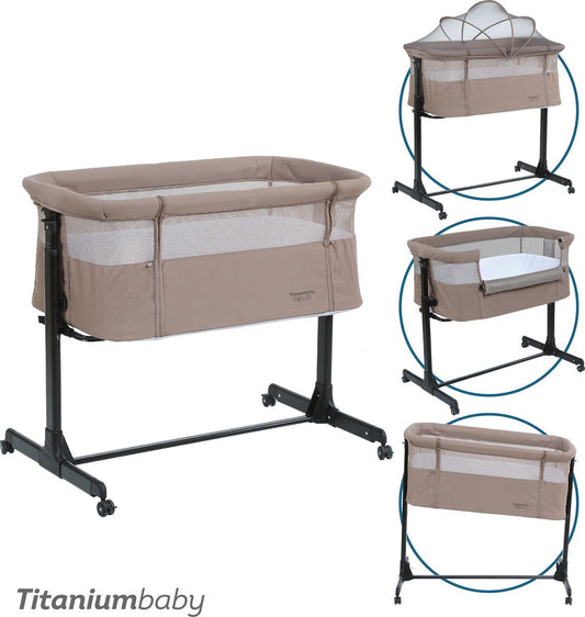 Co-sleeper Titanium Baby Solid Milan Lush Taupe incl. Klamboe