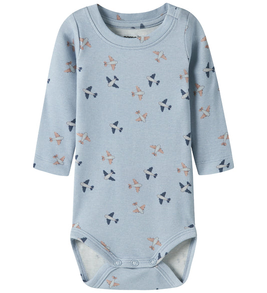Name It Romper l/s - Katoen/Modaal - NbmHop - Blue Mist - Name It - 68 - Rompers Lange Mouw