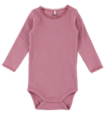 Name It Romper l/s - Rib - NbfHallie - Mesa Rose - Name It - 1 jaar (80) - Rompers Lange Mouw