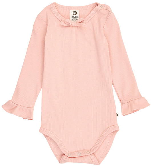 Müsli Romper l/s - Rib - Cozy Ik Frill - Blush - Müsli - 1 jaar (80) - Rompers Lange Mouw