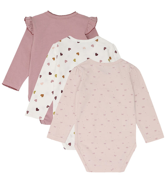 Hust and Claire Romper l/s - 3-pack - HCBella - Hushed Roze - Hust and Claire - 62 - Rompers Lange Mouw