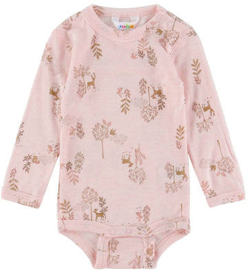 Joha Romper l/s - Wol/Zijde - Roze m. Naturel - Joha - 90 - Rompers Lange Mouw