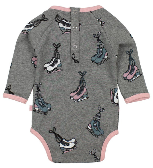 Småfolk Romper l/s - Grijs Gevlekt m. Schaatsen - Småfolk - 62 - Rompers Lange Mouw
