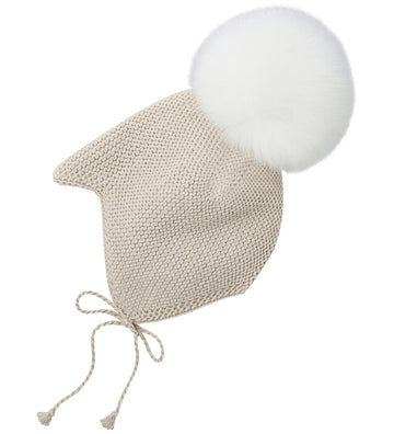 Huttelihut Babymuts - Wol - Off-White m. Bonten Pom Pom - Huttelihut - 1-2 jaar (80-92) - Babymutsen