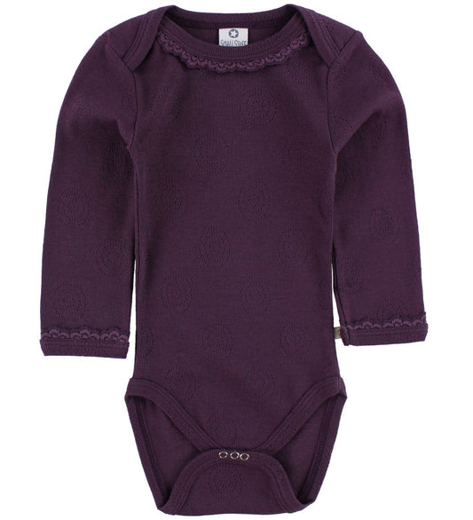 Smallstuff Romper l/s - Pruim m. Pointelle/Veter - Smallstuff - 62 - Rompers Lange Mouw