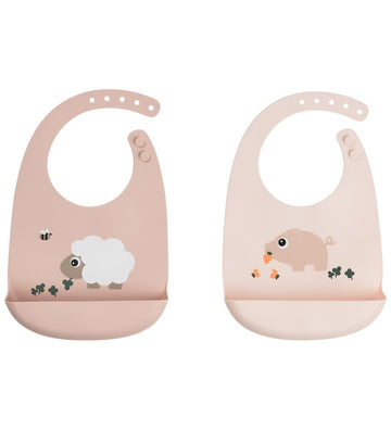 Done by Deer Slabbetjes - Silicone - 2-pack - Tiny Farm - Powder - Done by Deer - OneSize - Slabbetjes