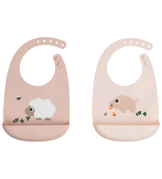 Done by Deer Slabbetjes - Silicone - 2-pack - Tiny Farm - Powder - Done by Deer - OneSize - Slabbetjes