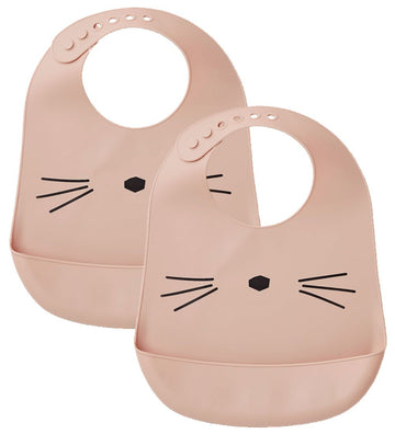 Liewood Slabbetjes - 2-pack - Silicone - Tilda - Roze m. Kat - Liewood - OneSize - Slabbetjes