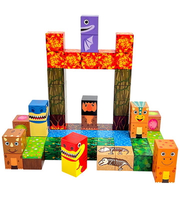 Speelgoed Stad Tilda's magnetische blokken - Dino - Toys by Tildas - OneSize - Magnetisch speelgoed