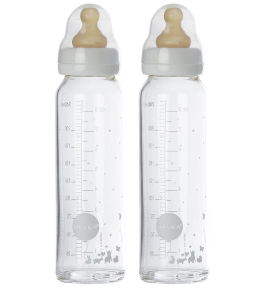 Hevea Babyflesje - 240 ml - 2-pack - Wit/Glas - Hevea - OneSize - Babyflesjes