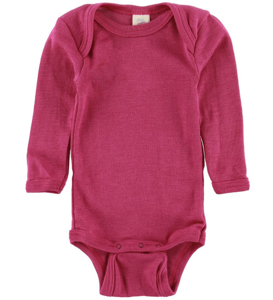 Engel Romper l/s - Wol/Zijde - Raspberry - Engel - 50/56 - Rompers Lange Mouw