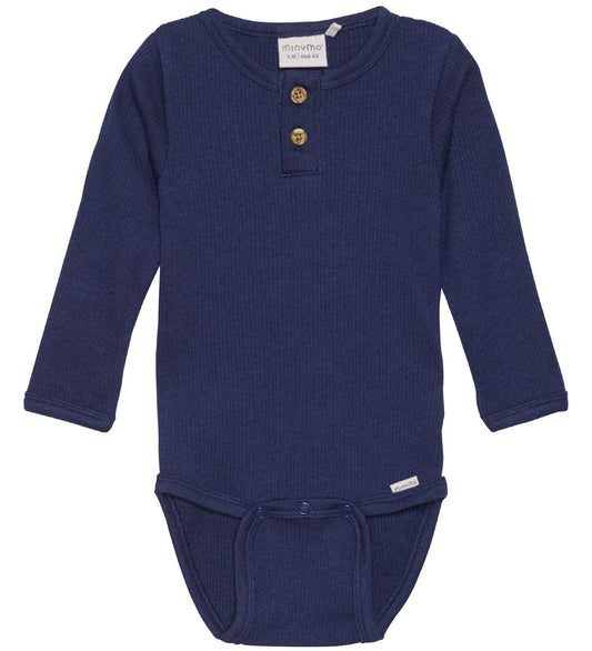 Minymo Romper l/s - Rib - Dark Navy - Minymo - 50 - Rompers Lange Mouw