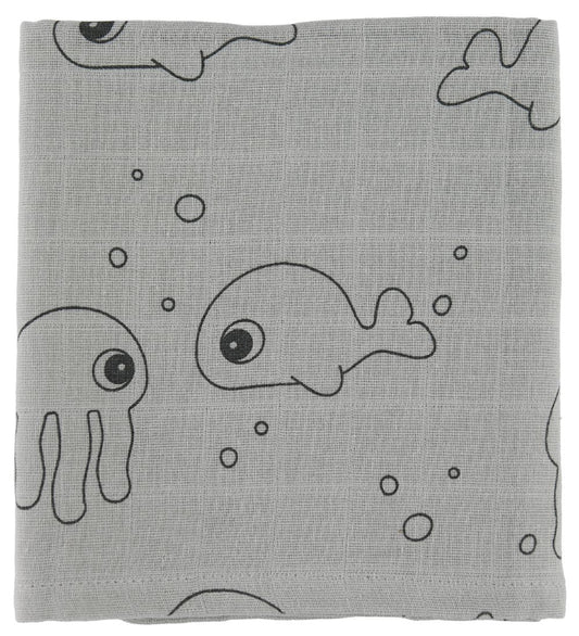 Done by Deer Wikkeldoek - 120x120 - 2 stk - Sea Friends - Grijs - Done by Deer - OneSize - Wikkeldoeken