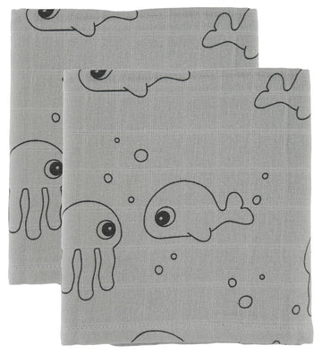 Done by Deer Wikkeldoek - 120x120 - 2 stk - Sea Friends - Grijs - Done by Deer - OneSize - Wikkeldoeken