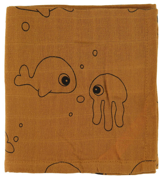Done by Deer Wikkeldoek - 120x120 - 2 stk - Sea Friends - Mustar - Done by Deer - OneSize - Wikkeldoeken
