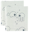 Done by Deer Wikkeldoek - 120x120 - 2 stk - Sea Friends - Blauw - Done by Deer - OneSize - Wikkeldoeken